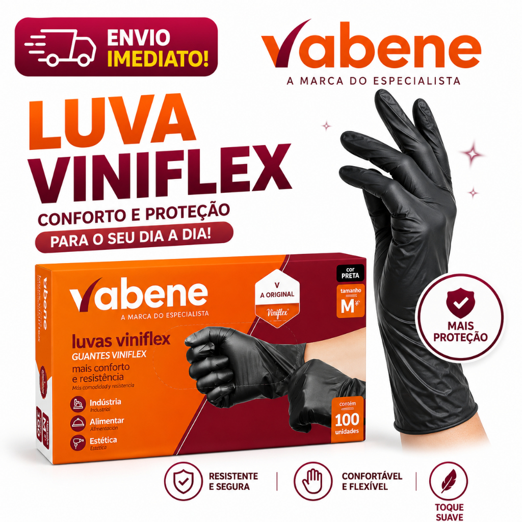 Luva preta viniflex sem pó TPE 100 Unidades | Alta Resistência Cuidado Limpeza Alimentos