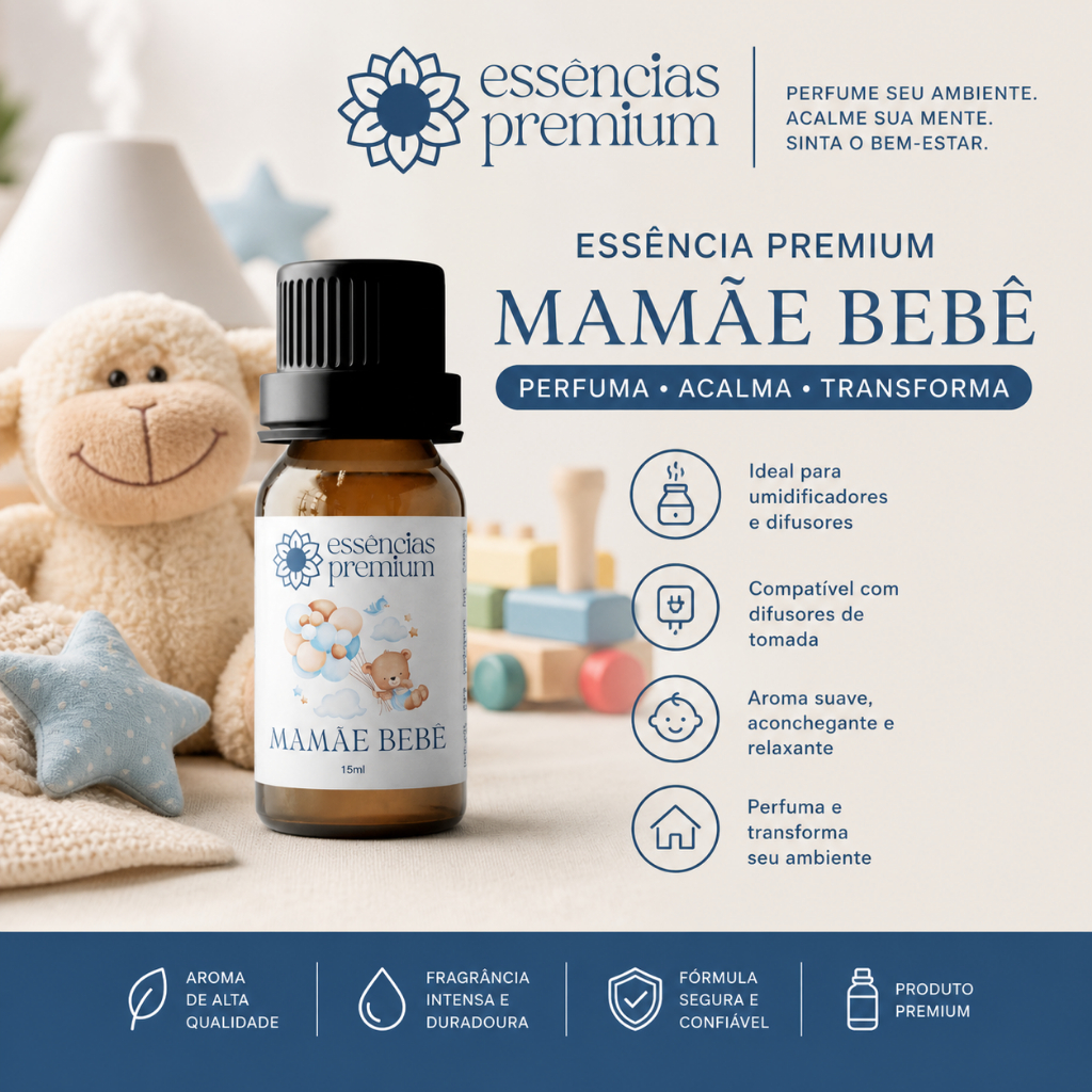 Essência Mamãe Bebê Para Umidificador Difusor Aromatizador 15ml a Base de Água