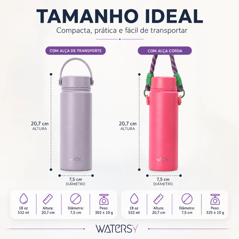 Garrafa Térmica Portátil Watersy 532ml em Aço Inox sem BPA para Viagem — foto 5