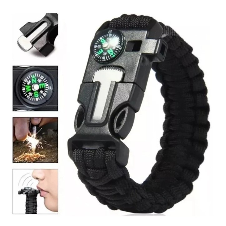 Paracord Bracelete Pederneira Bussola 5 Em 1 (0567)