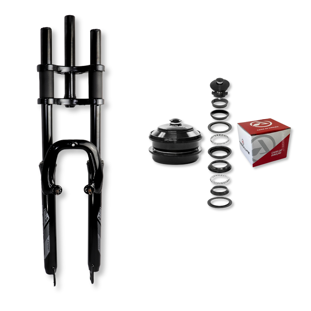 Garfo Suspensão 2 Andares Bike Aro 29 + Caixa Direção Ahead Set Absolute