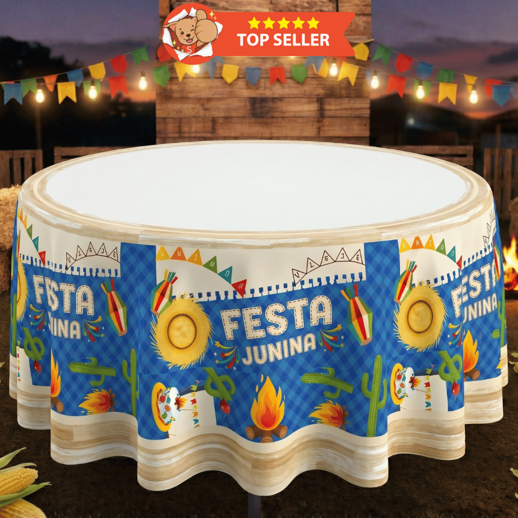 Toalha de Mesa Redonda 4 Lugares 150cm Festa Junina para Mesa Posta de São João
