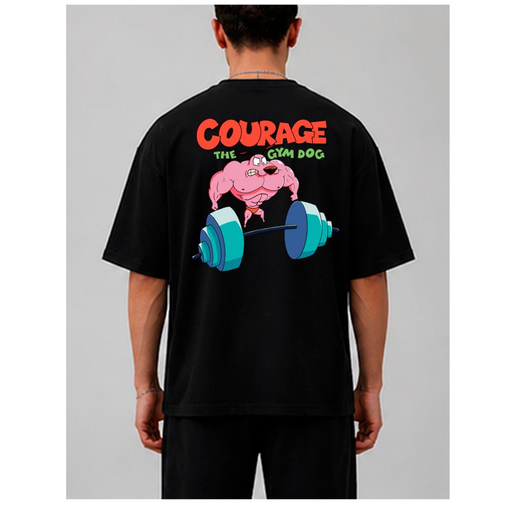 Camiseta Camisa Oversized Streetwear Moda Estilo Coragem O Cão Maromba Gym Academia Treino FIt Estampado Frente e Costas