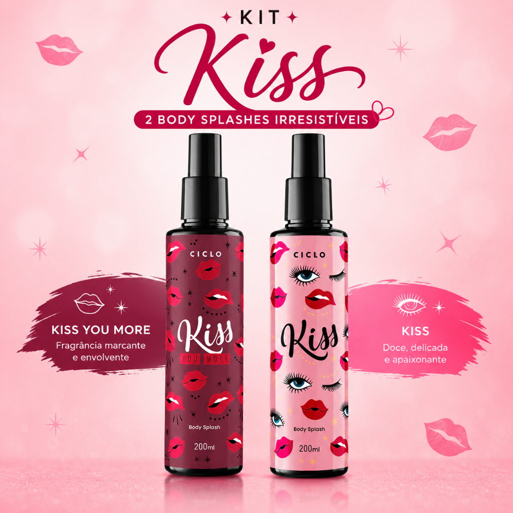 Kit 2 Body Splash Ciclo Kiss 200ml + Kiss You More 200ml Perfume Corporal Feminino
