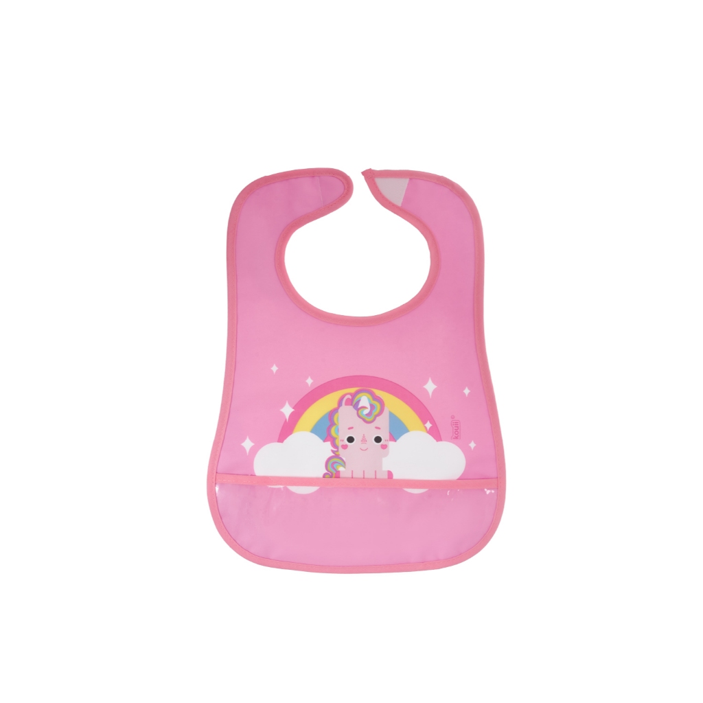 Babador Infantil Impermeável Rosa Unicórnio Bolso Coletor Bpa Free Fácil Limpeza Ajustável Bebês