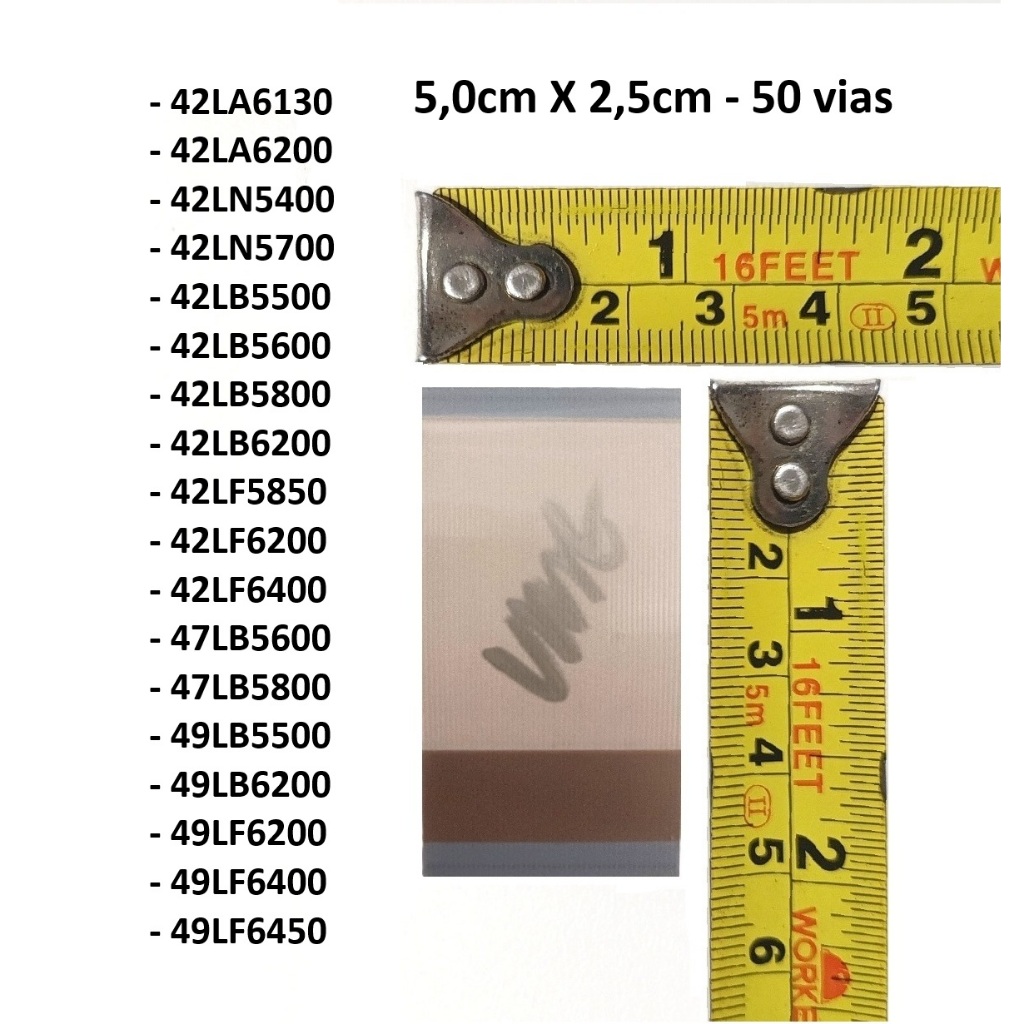 Cabo Flat Cable Tcon TV 5cm x 2,5cm 50 vias 42LN5700 42LB6200 47LB5600 49LB6200 49LF6450 Cod 0053Dd
