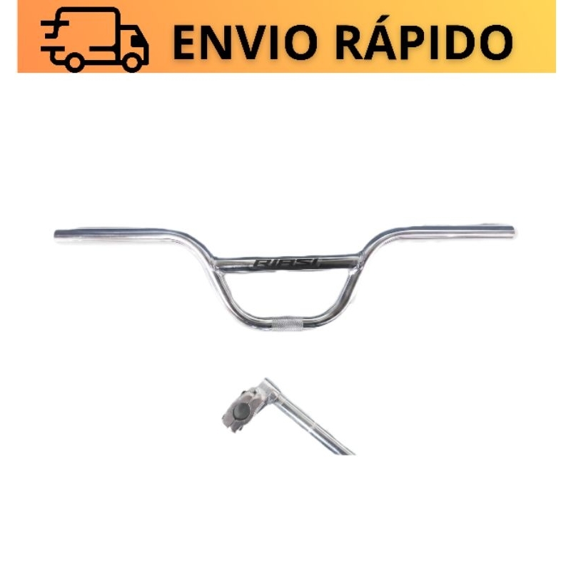 Kit Guidão Cross Baixo Riasi + Mesa Tracker GTU Cromado BMX Aro 20/24/26 Para Bicicleta