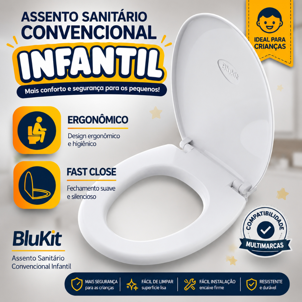 Tampa Assento Sanitário Infantil Fast Close BluKit Convencional Branco Ergonômico