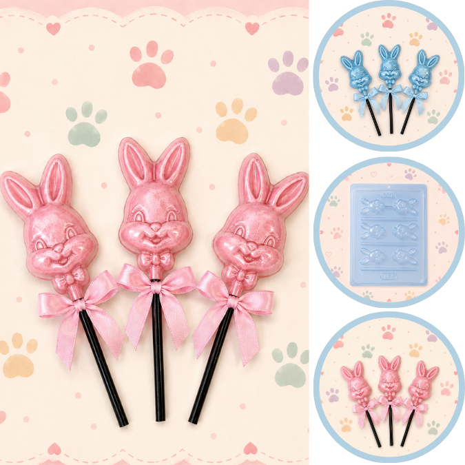 1~10 Forma Simples Pirulito Coelho Gravatinha 214 - (L8) em Acetato BWB Para Bombom e Doces de Chocolate. (CHOCO)