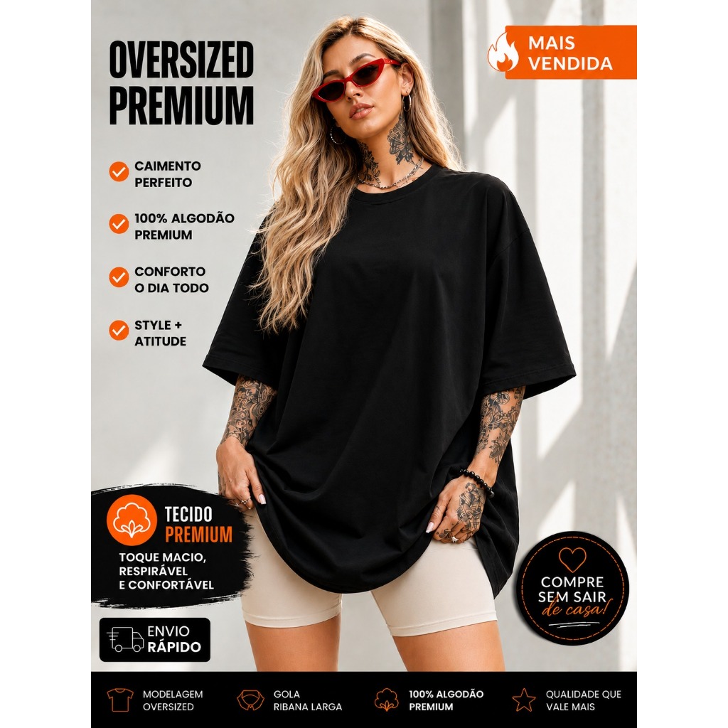 Camiseta Oversized Feminina Premium Algodão Streetwear Manga Curta Confortável Casual Básica