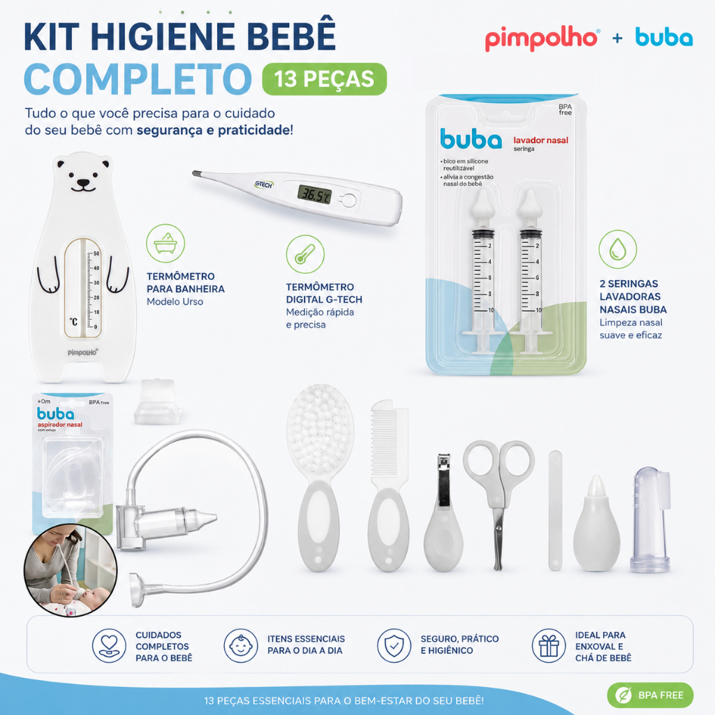 Kit Higiene Bebê Completo 13 Peças | Buba + Pimpolho Enxoval