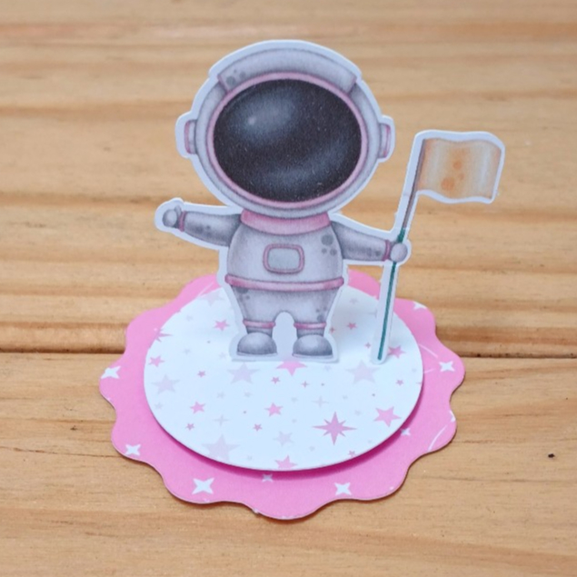 Apliques em Pé (PEGUE E MONTE) Astronauta Menina Rosa lembrancinha festa aniversário personalizado