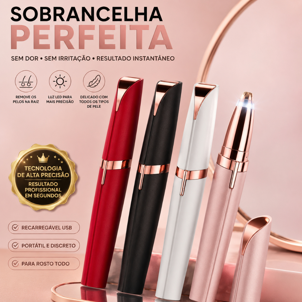 Caneta Depiladora  Sobrancelha Feminina Recarregável USB Led Sem Dor LumiBrow™