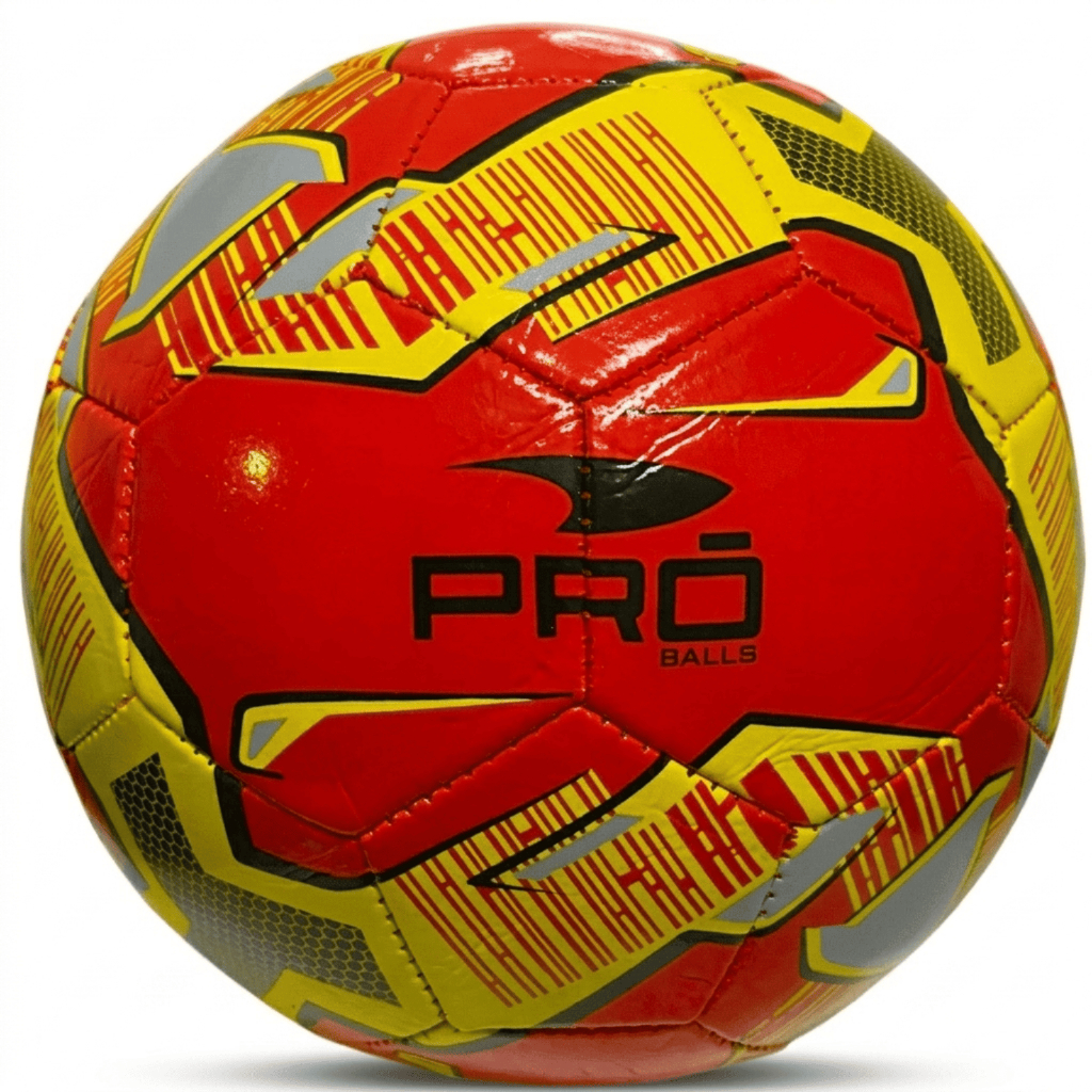Bola Futebol Pro Balls 7955 Oficial Nº5 Vermelha Amarela Resistente Costurada Campo Quadra Treino Lazer