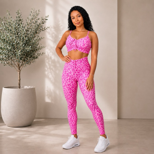 Conjunto Fitness Feminino Legging Estampado | Cintura Alta Modeladora | Academia e Treino