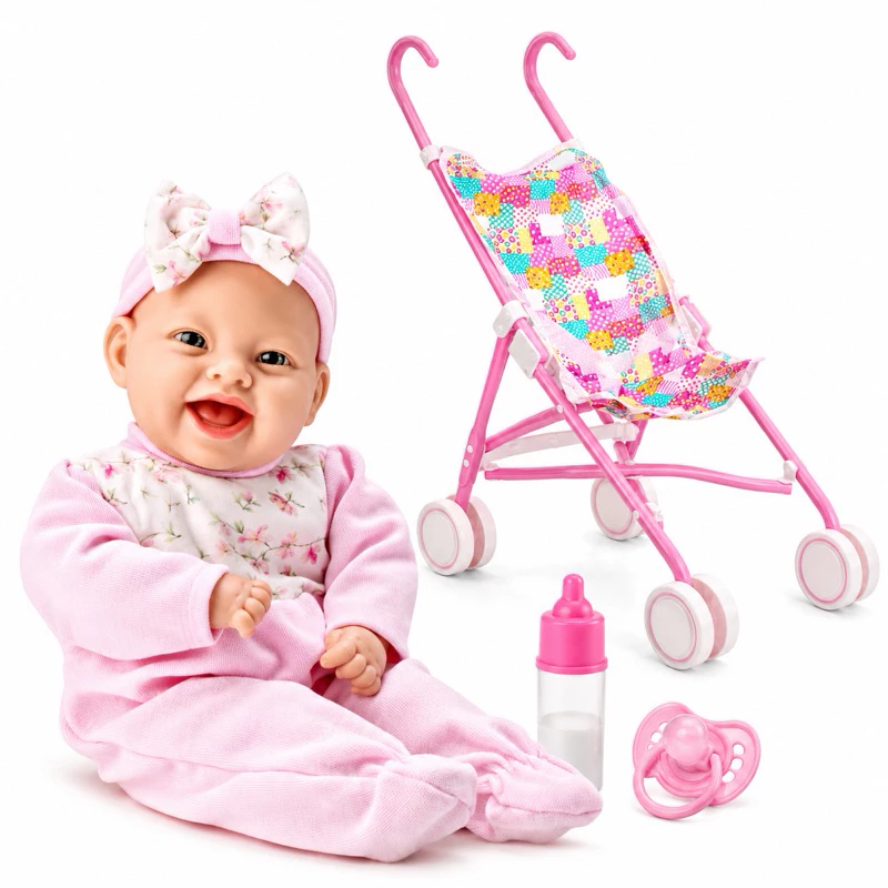 Boneca Com Chupeta Mamadeira Lola BabyRosa Menina Brinquedo Infantil Bebê Boneca Com Carrinho — imagem 1