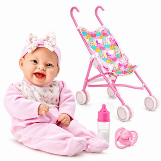 Boneca Com Chupeta Mamadeira Lola BabyRosa Menina Brinquedo Infantil Bebê Boneca Com Carr…