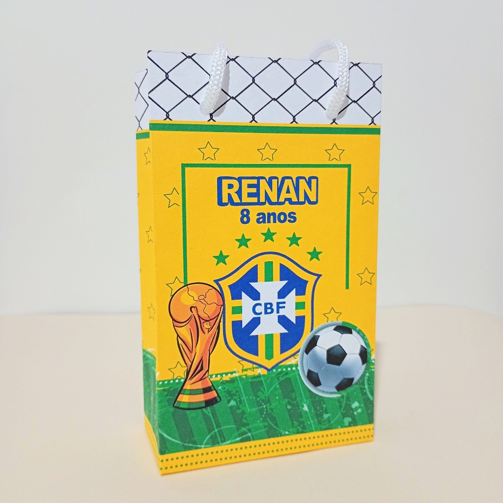 PEGUE E MONTE - Sacolinha Personalizada Brasil, Copa, Futebol 16cmX9,5cm (Pequena).