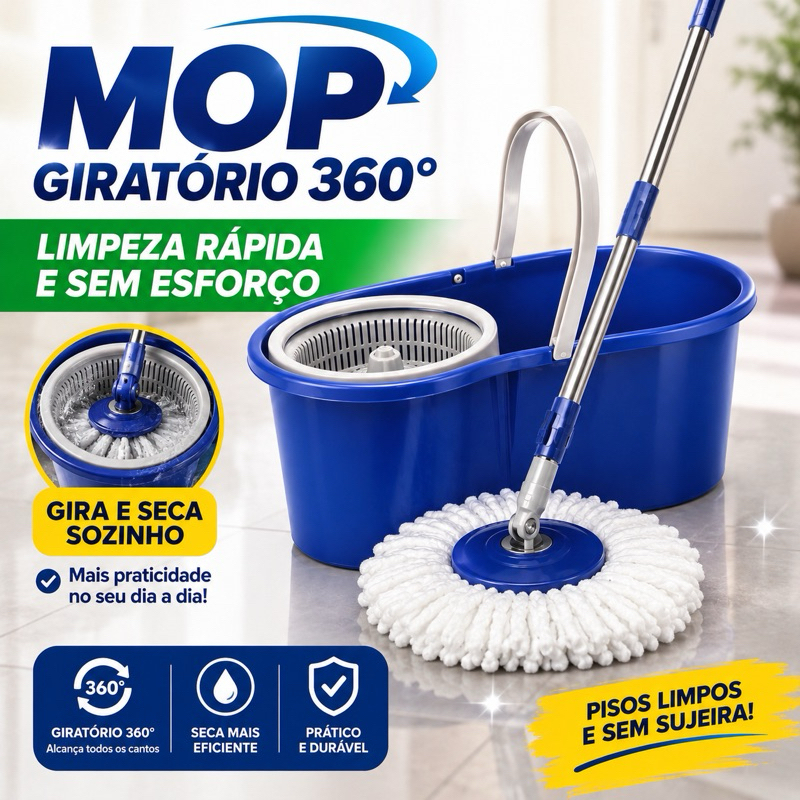 Mop Giratório 360° Com Balde Centrífuga Esfregão Microfibra   Ergônomico Limpeza Rapida Passar Pano