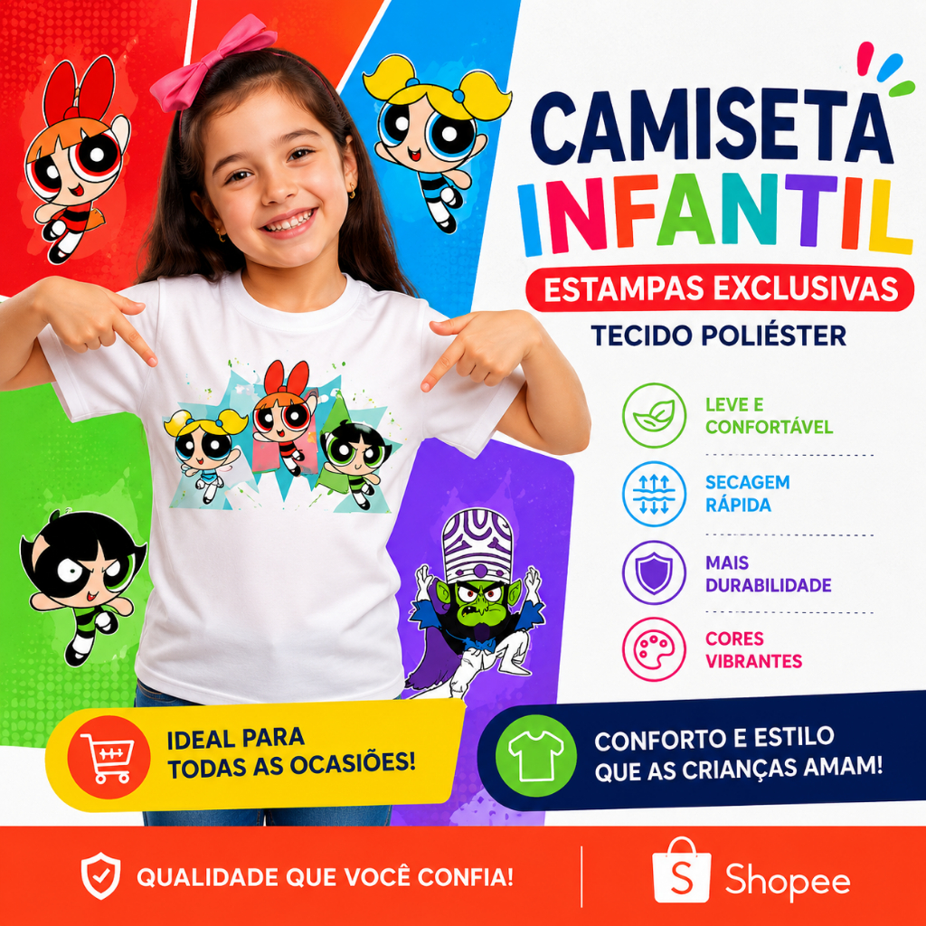 Camiseta Estampada Personalizada do 2 ao 14 Meninas Super Poderosa
