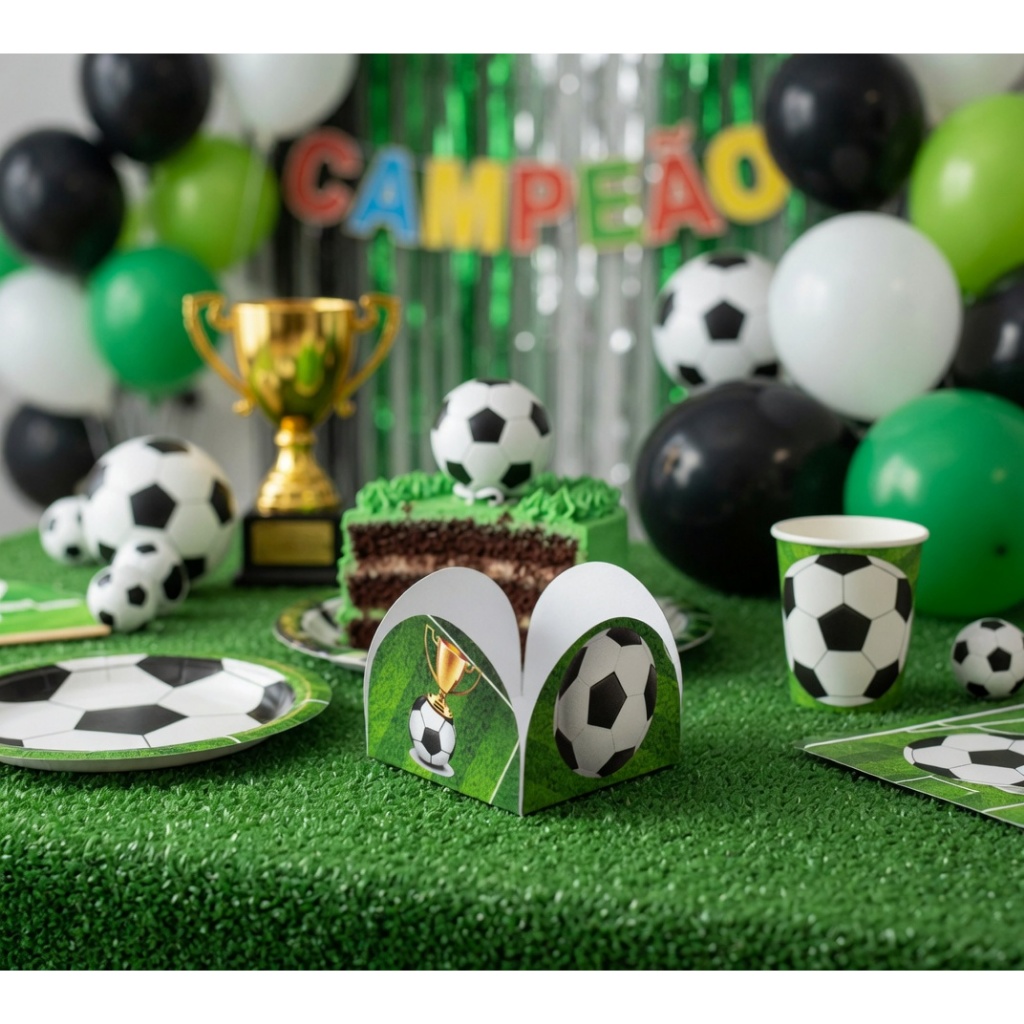Kit Forminhas 4 Pétalas Brigadeiros Docinhos de Festa Tema Futebol Taça Doces Festa Infantil 50 Unidades Envio Rápido
