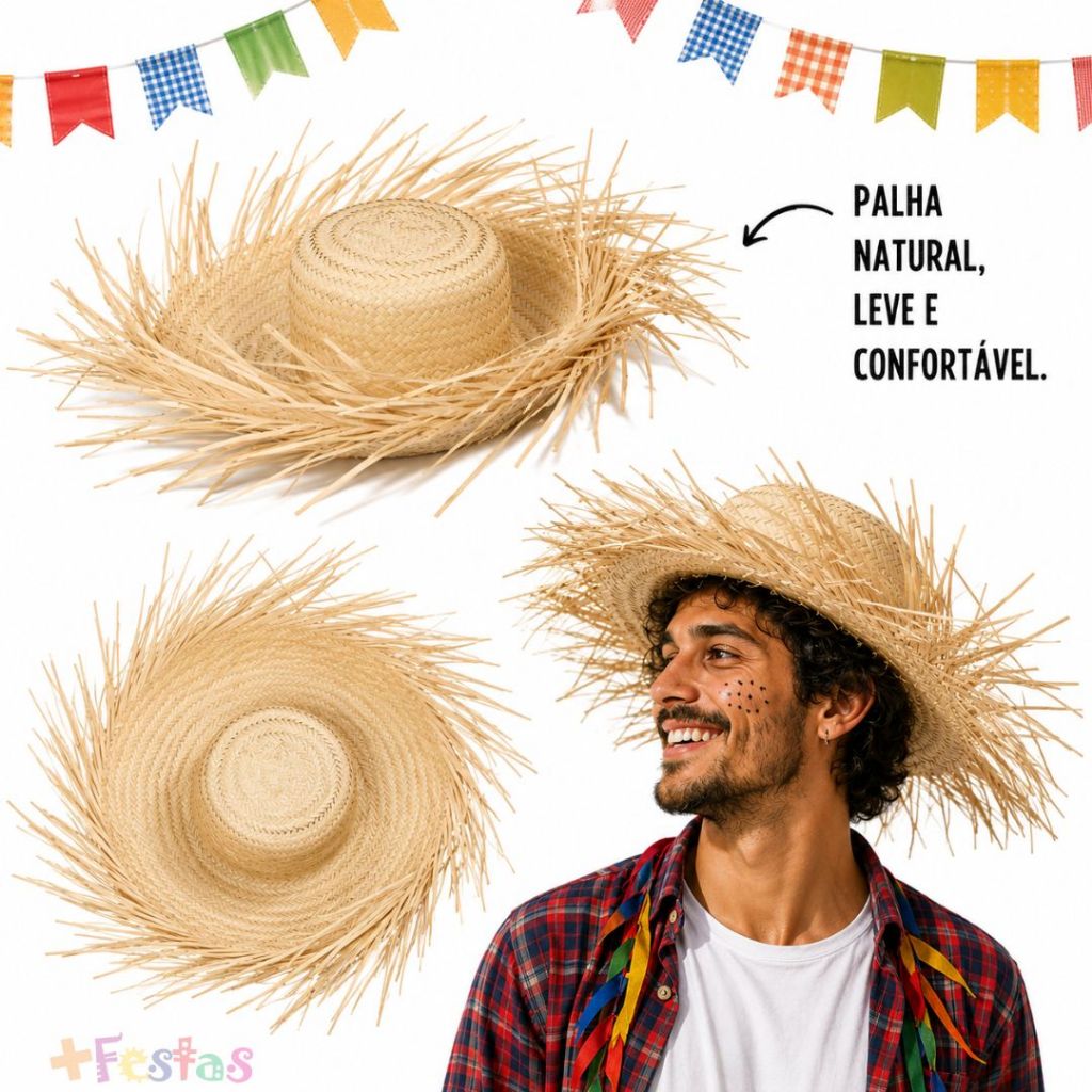 1/2/3/4/5 Chapéu De Palha Desfiado Junino Quadrilha Festa Junina São João Adulto e Infantil