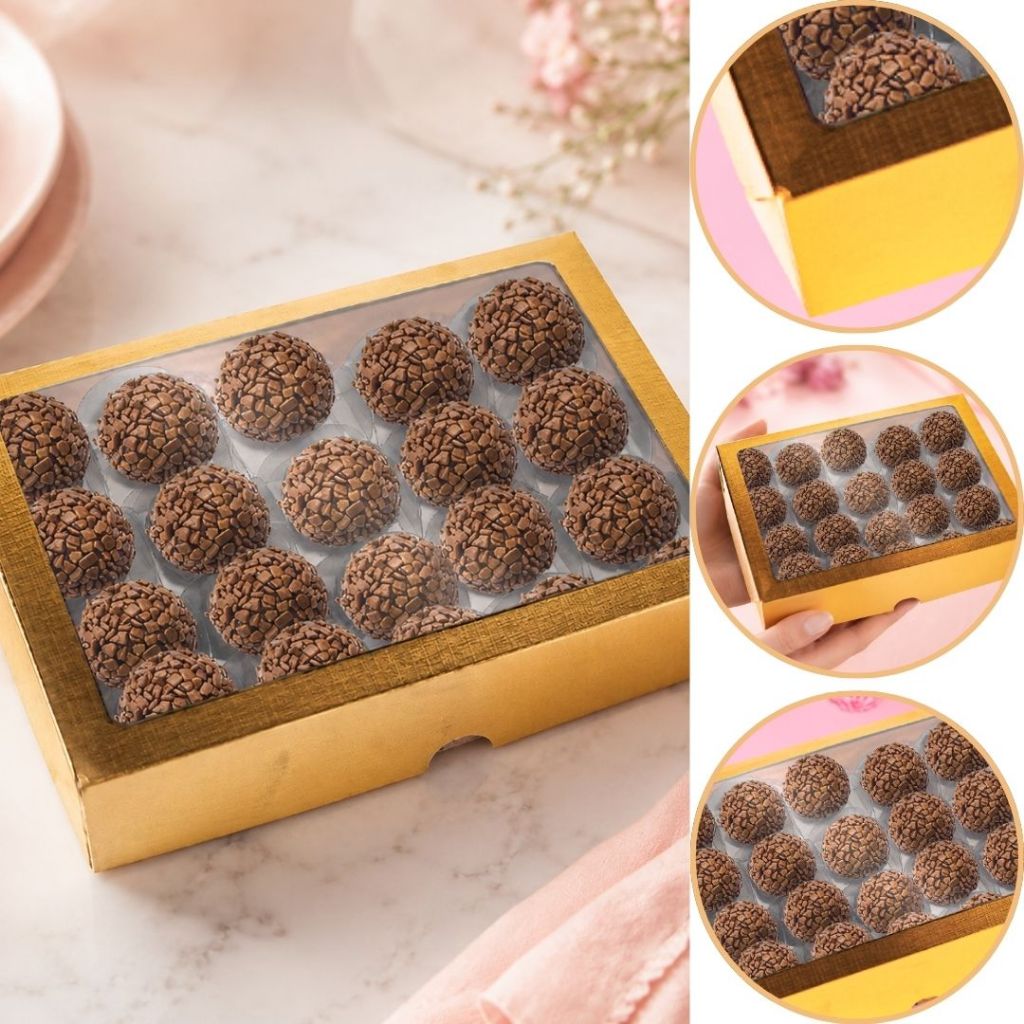 10~50 CAIXA LAMINADA C/ VISOR (20 DOCES) 4x20x16 cm OURO 4676 (CHOCO)