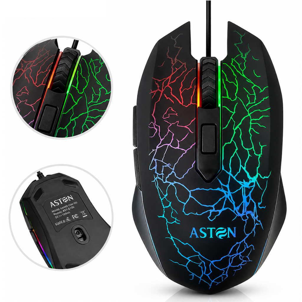 Mouse Gamer LED com fio 2400DPI para Jogos 6 Botões