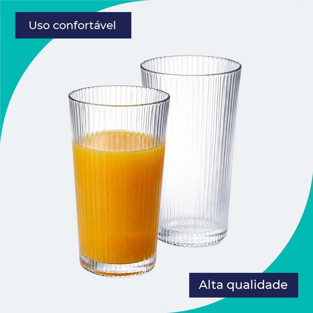 Jogo 6 Copos Vidro Canelado Long Drink 220ml Vidro Resistente Suco, Kit 6 Copos de Vidro – Ruvolo · foto 2
