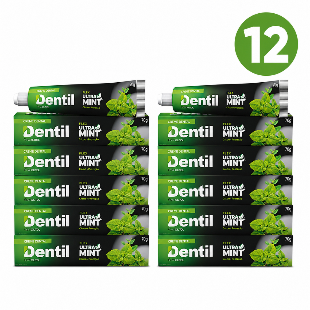 Kit 12 Creme Dental Ultra Mint Dentil 70g - Sem Flúor com Xilitol