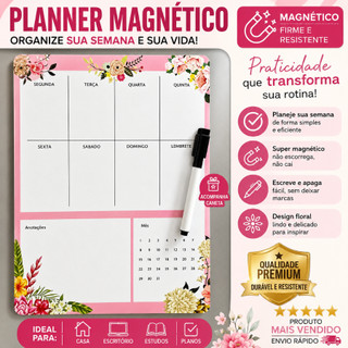 Planner Magnético Imã Geladeira Porta Recados Anotação Semanal Mensal Lousa Caneta Escrev…