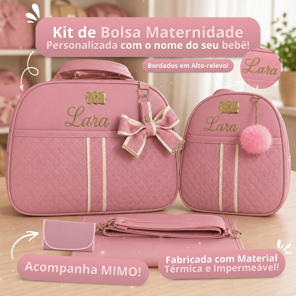 Conjunto completo Kit Bolsa Maternidade Personalizado com Nome do bebê para Menino e Menina Faju
