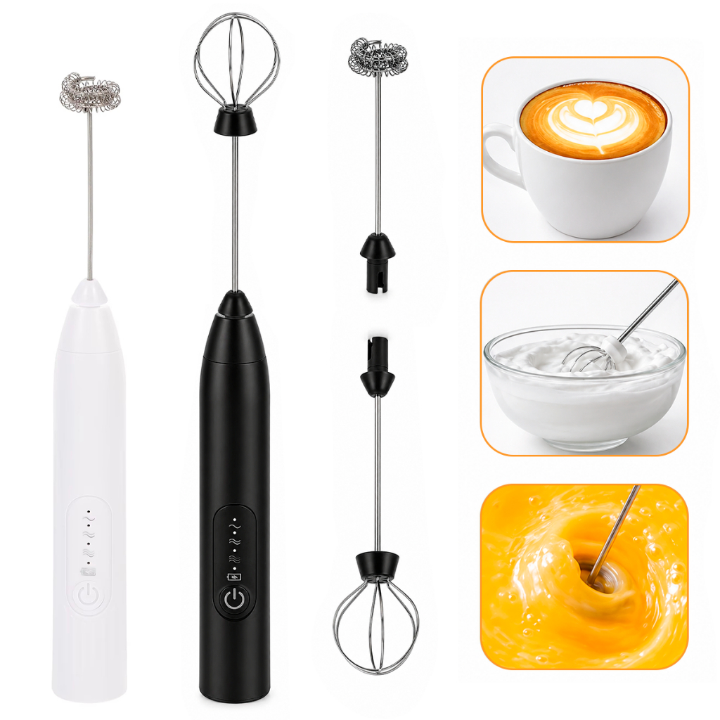 Batedor Misturador Mini Mixer Elétrico Bebidas Portátil 2 em 1 Praticidade Cremosidade em Segundos
