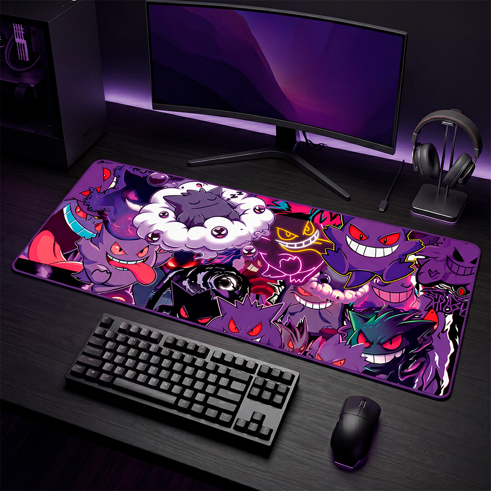 Mouse Pad Gamer Personalizado Ganguer Fantasma Pokemon Grande RGB Anime Heróis Exclusivo 80x30cm Confortável e Preciso