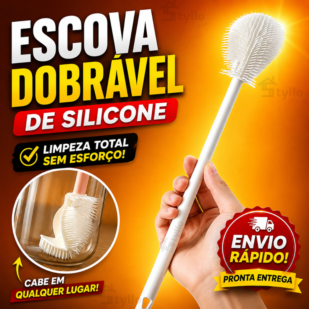 Escova de Silicone Dobrável para Copos de Cabo Longo para Garrafas