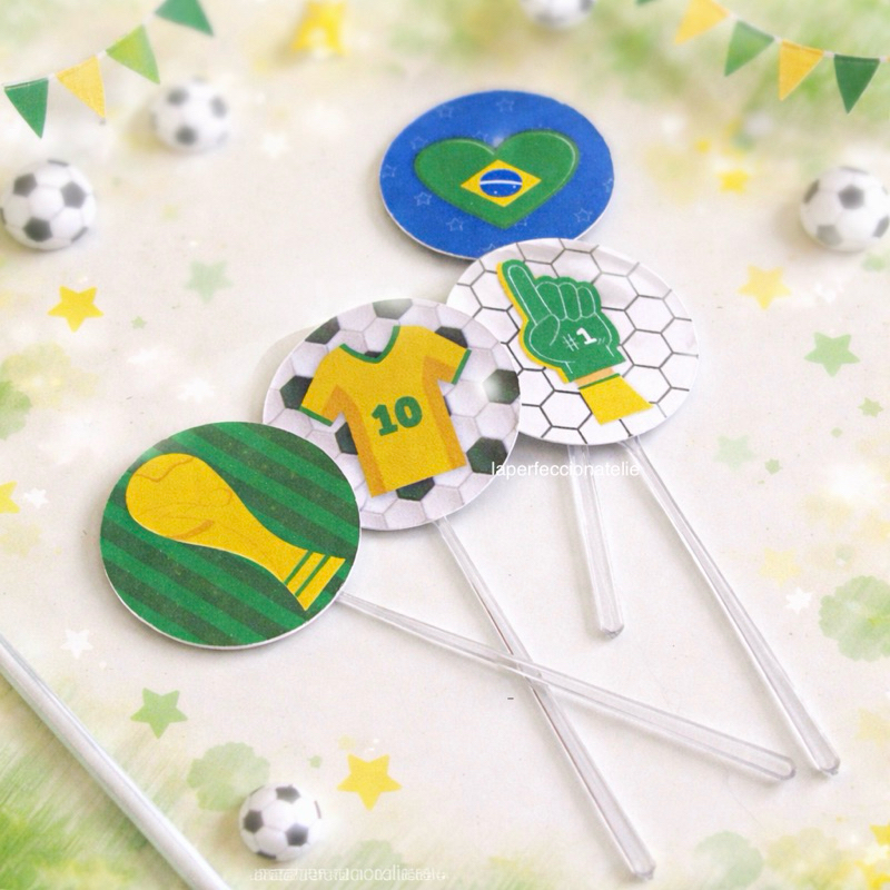 Topper Docinhos Brasil | Kit 30/50/70/100 un | Topper Brigadeiro Seleção Brasileira | Futebol