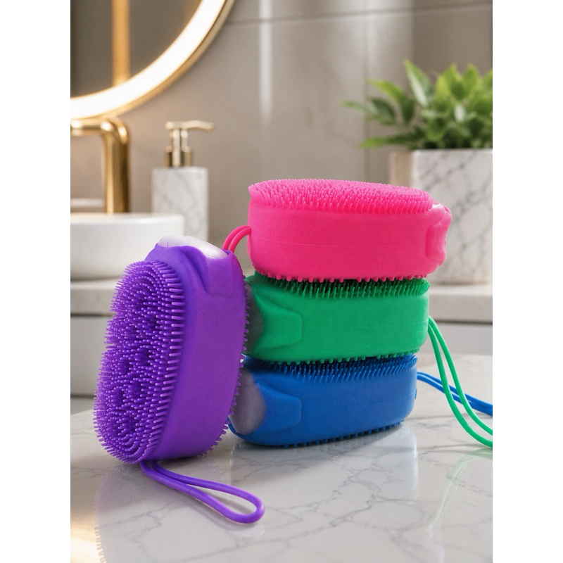Bucha Esponja de Silicone para Banho Porta Sabonete Escova Massageadora Corpo Costas Face Dispenser