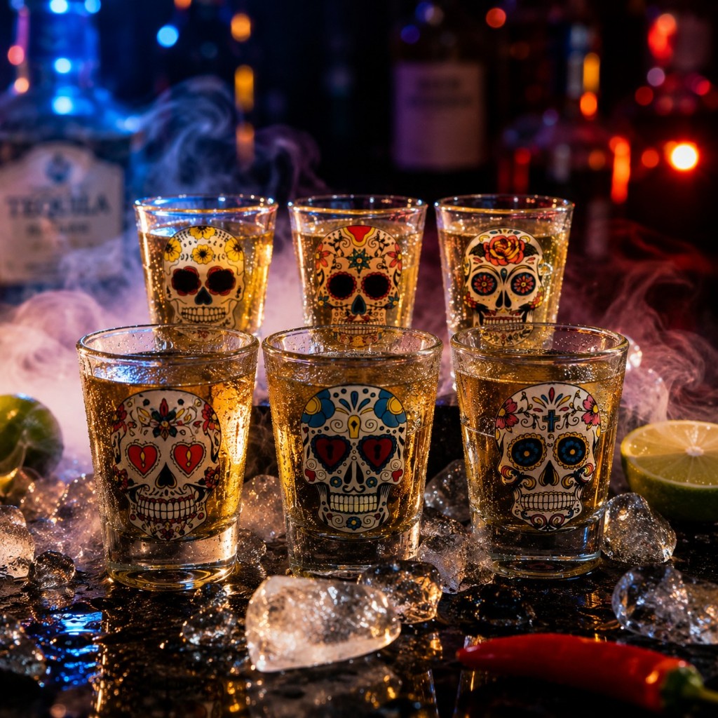 Kit 6 Copos Shot Caveira Mexicana 60ml Tequila Cachaça Whisky