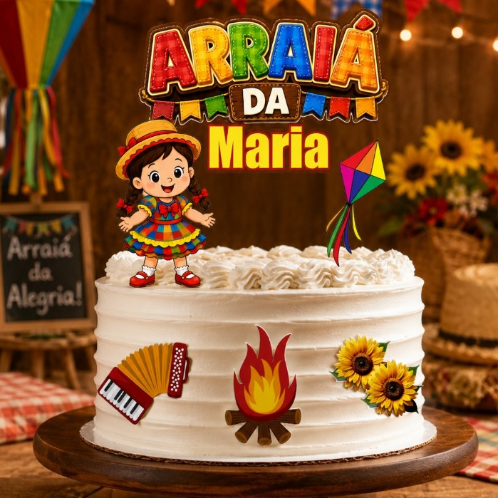 Topo de Bolo Arraiá, com nome Personalizado, Festa Junina, Topper, Arraiá da Família, tegs para docinhos, sobremesas