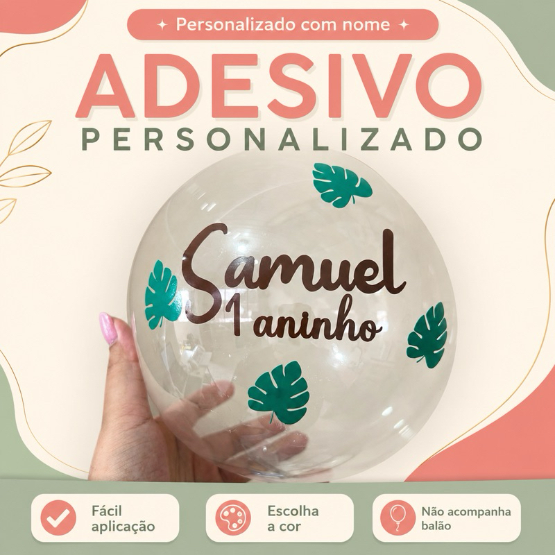 Adesivo para Balão 10” Polegadas Safari Personalizado com Nome - Centro de Mesa
