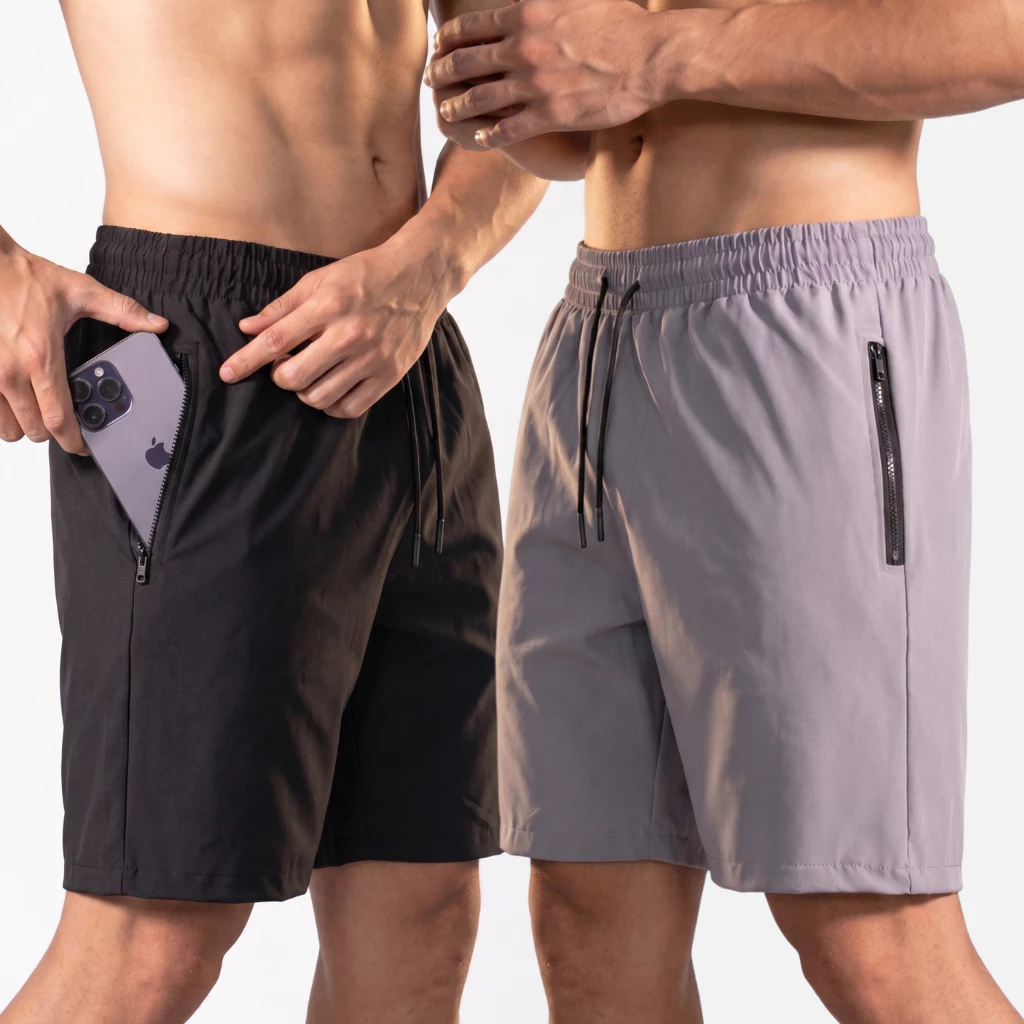 Kit Com 2 Bermudas Tactel Elastano Masculina Bolso Com Zíper Academia, Treino e Praia — imagem 1