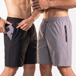 Kit Com 2 Bermudas Tactel Elastano Masculina Bolso Com Zíper Academia, Treino e Praia