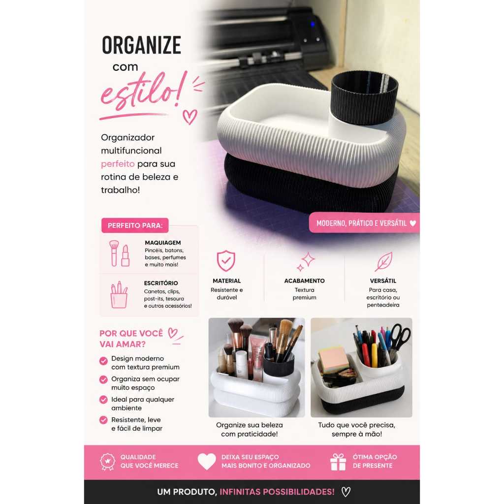 Organizador de Maquiagem Giratório 360° Porta Pincéis Premium Penteadeira