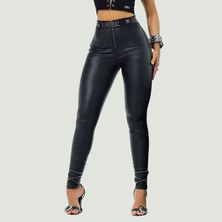 Calça Skinny  feminina Preta Sofisticada com Modelagem Ajustada e Cinto Personalizado Pit Bull Jeans Ref: 92011