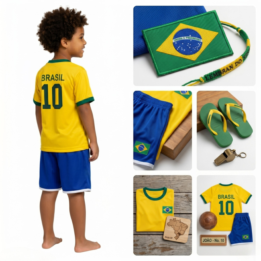Conjunto Infantil Menino do Brasil – Kit Camiseta + Bermuda Infantil Brasil