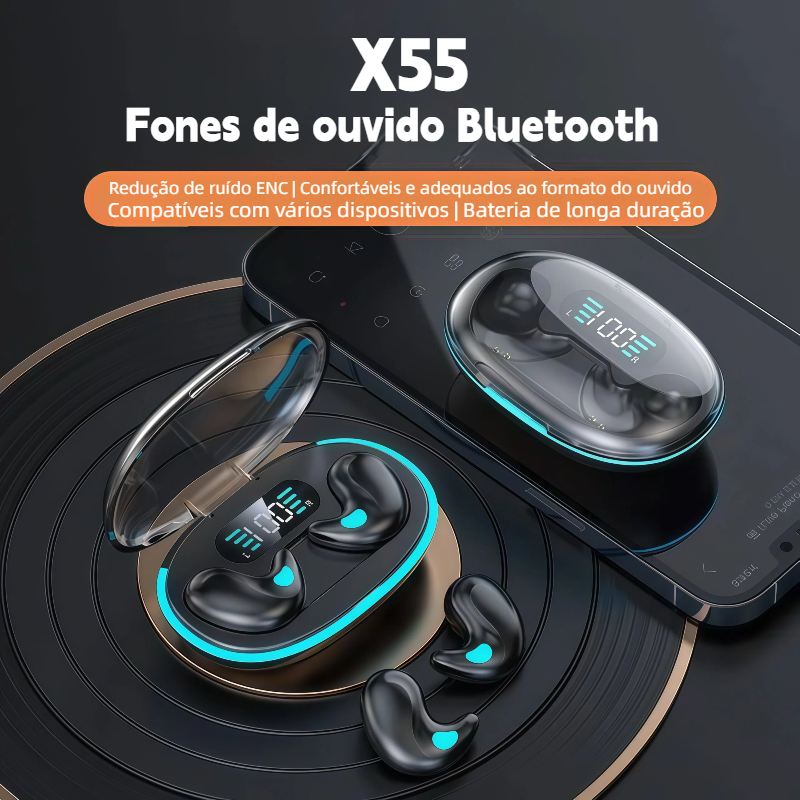 X55 Fones de Ouvido TWS para Dormir e Esportes Confortáveis Invisíveis com Cancelamento de Ruído