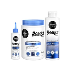 Kit com Tônico Fortalecedor Crescimento Acelerado + Condicionador + Máscara de Hidratação SOS Bomba Salon Line