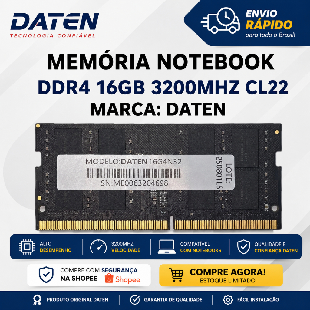 [SEMI NOVAS] Memória Notebook DDR4 8GB 16GB 3200MHz  TESTADAS 100%