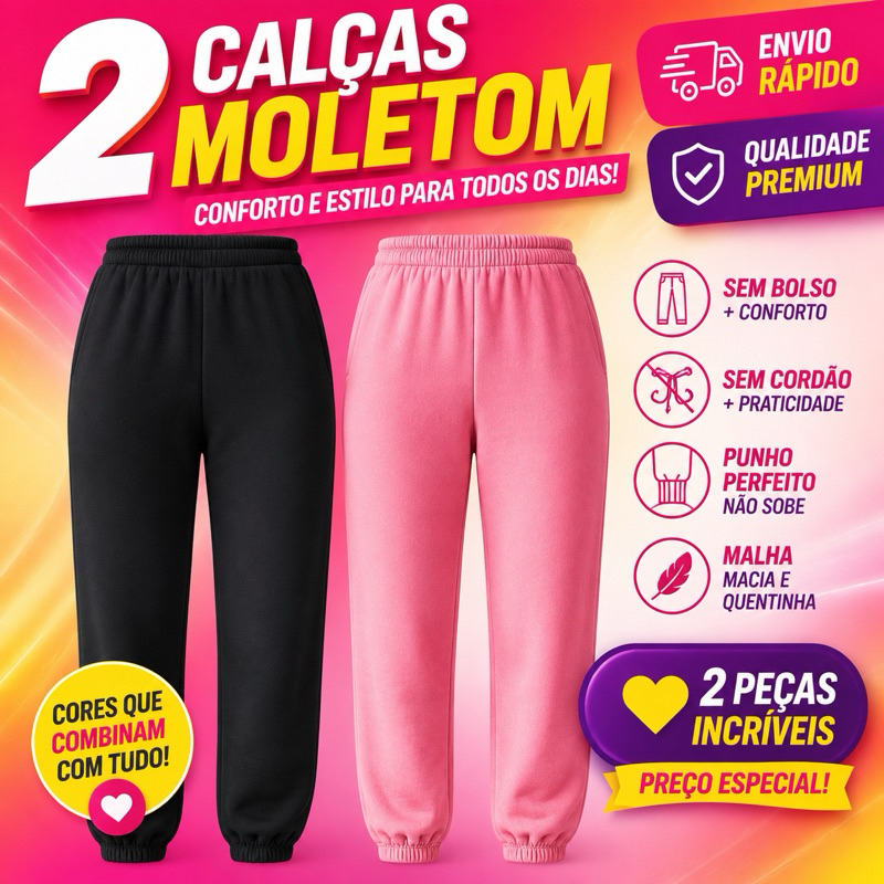 Kit 2 Calça Moletom Infantil Kit Sortidas do 1 ao 12 Confortável Quentinha Cós com Elástico Alta Qualidade