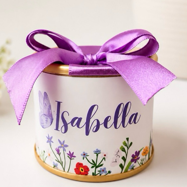 Kit Tubolatas Personalizada 5x6 Tema Jardim das Borboletas | Lembrancinha Maternidade | Cha de bebê Menina